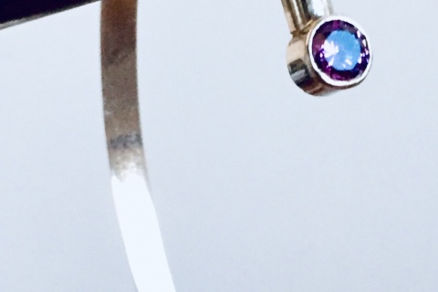 Sterling Silver Cuff Bracelet with Purple Cubic Zirconia