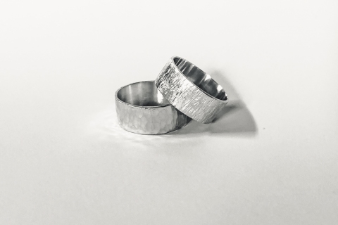 Round Hammer Textured Sterling Silver Ring Band
