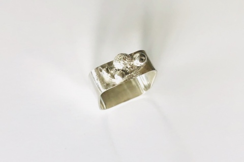 Square Silver Ring  Band with Sterling Silver Balls