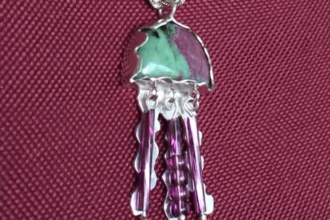 Jellyfish Silver Pendant with Ruby Zoisite Cabochon