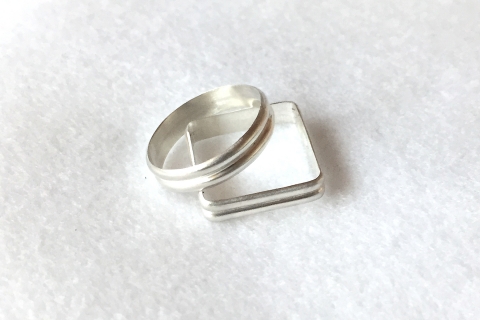 Round and square double band sterling silver stacking ring
