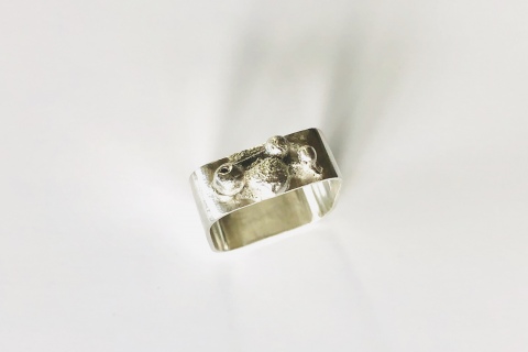 Square Silver ring  Band with Sterling Silver Balls