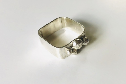 Square Silver ring  Band with Sterling Silver Balls