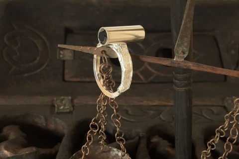 Cuttlebone Cast Silver Ring with Black Spinel Cabochons
